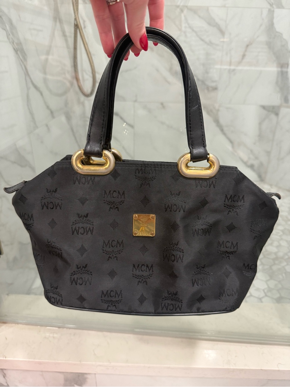 Authentic Vintage MCM Black Visetos Jacquard Nylon Bag Entrupy COA